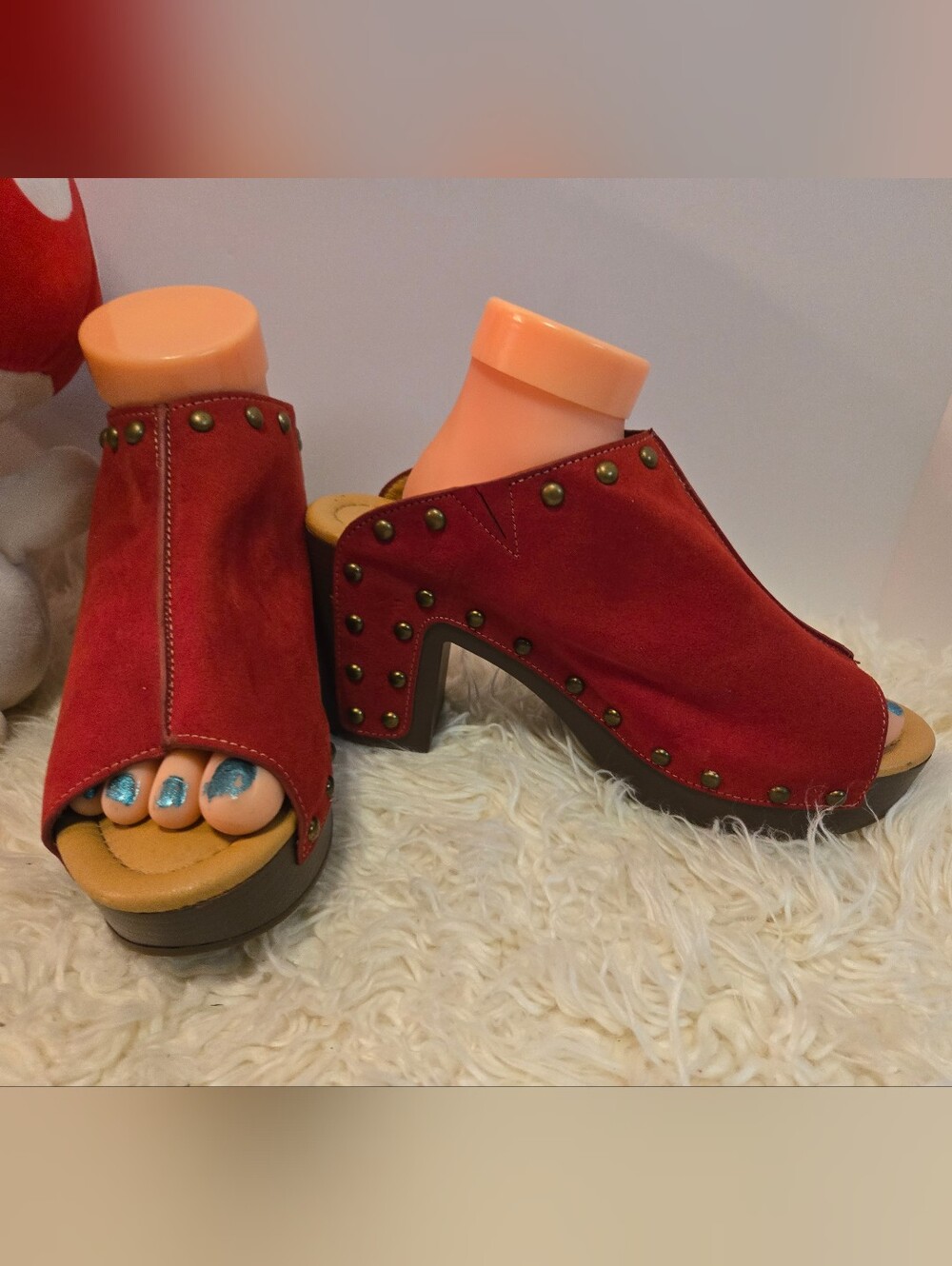 Cato Red Suede Studded Platform Mule Heels